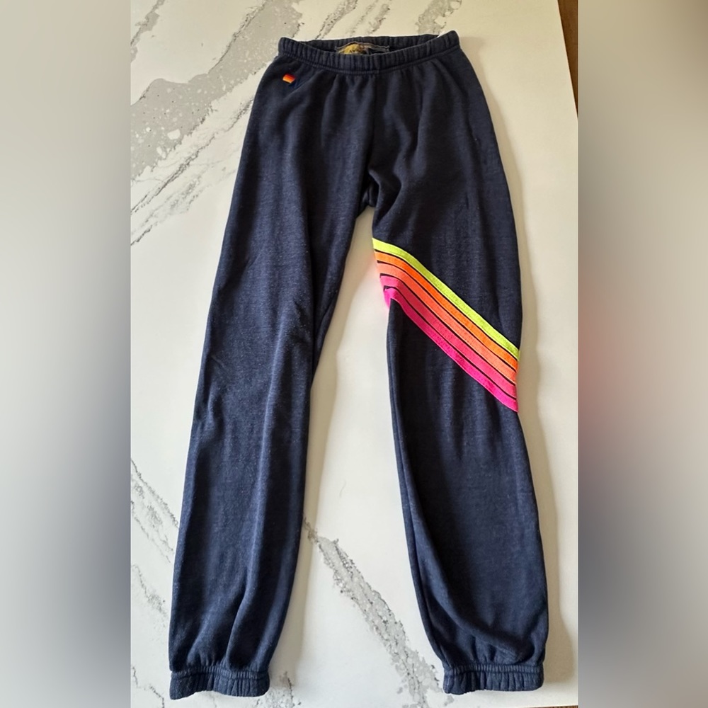 Aviator Nation heather navy neon chevron sweatpants, women’s size small